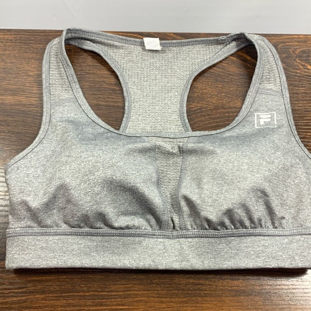 Fila Women's Solid Pullover Lined Racerback Sports Bra Gray Size Medium